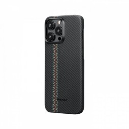 Чехол для iPhone 15 Pro Pitaka Fusion Weaving MagEZ Case 4 Rhapsody кевлар (черно-серый)